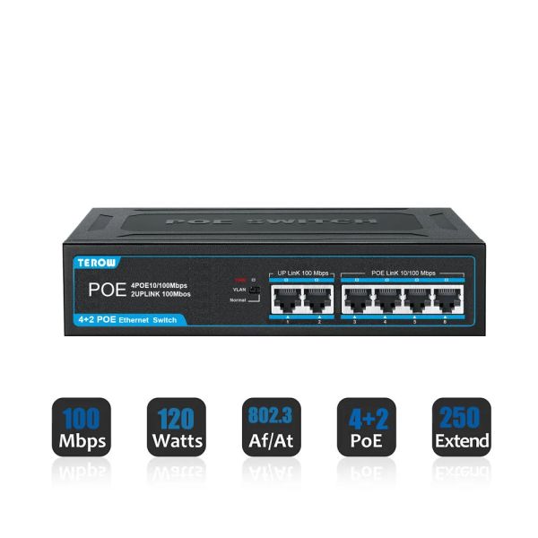 Contrôler Ethernet Switch 100Mbps 4ports Poe Fast Switch Ethernet High Performance Smart Switcher RJ45 Hub Internet Injecteur pour la caméra IP