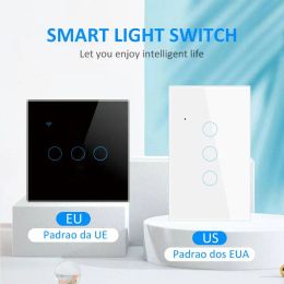 CONTRÔLE EU US US TUYA WIFI Smart Mur Wall With Glass Pannel Touch Touch Sensor Switch Work With SmartLife Alexa Google Home Alice Yandex