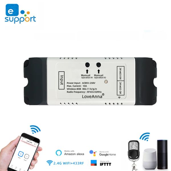 Controle el interruptor de puerta enrollable inteligente eWeLink, 2 relés Wifi de 4 canales, DC 12V 24V 32V AC 110V 220V Motor de cortina Módulo de bloqueo automático