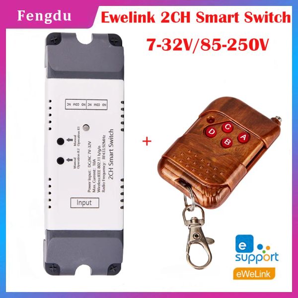 Control Ewelink Wifi inteligente relé 2ch DC 7V 32V interruptor inalámbrico RF 433mhz módulo de control remoto avance lento enclavamiento automático