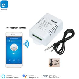 Contrôle EwelinkApp Th16 Smart WiFi Switch 16A / 3000W Capteur de température de surveillance RF433 Remote Contrôle compatible avec Alexa Siri