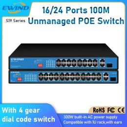 Besturing Ewind Fast Poe Switch 16/24 Poorten 100m Ethernet -schakelaar met 2 1000m uplink RJ45 -poorten en 1 100/1000m SFP Slot AI Smart Switch