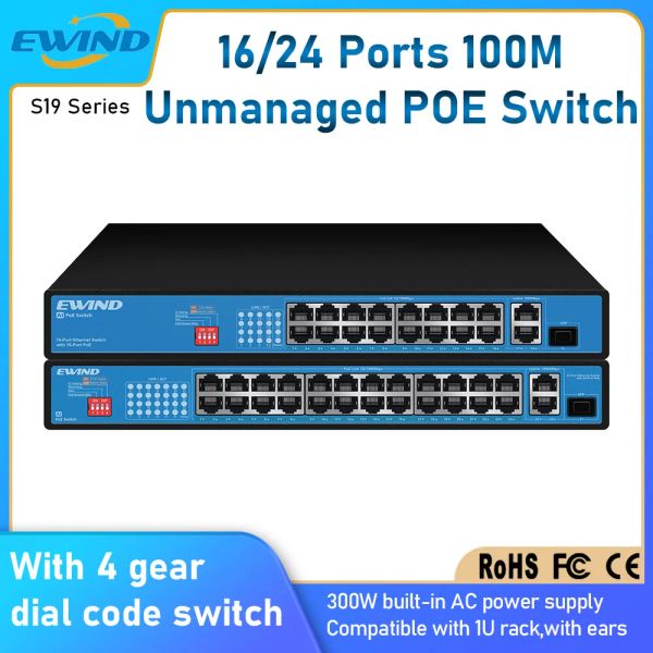 Contrôle Ewind Fast Poe Switch 16/24 Ports 100m Interrupteur Ethernet avec 2 1000m Ports RJ45 en liaison montante et 1 100 / 1000m SLOT SLOT AI Smart Switch