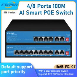 Besturing Ewind Poe Switch 4/8 Poorten 100m Ethernet -schakelaar met UPLINK RJ45 PORTS Netwerkschakelaar voor IP -camera/draadloze AP AI Smart Switch