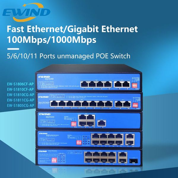 Control Switch Ewind Poe Bit Ethernet Switch con SFP Switch Gigabit Poe no administrado para Huawei IP Camera/Wireless AP AI Smart Switch