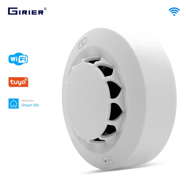 Control GIRIER Tuya Wifi Sensor de detector de alarma de incendio de humo inteligente con batería para el sistema de seguridad del hogar Funciona con la aplicación Smart Life