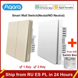 Control Interruptor de pared dorado ZigBee Aqara Interruptor inalámbrico Tecla Hogar inteligente Línea cero Cable de fuego Interruptor de luz Control remoto para Mijia Homekit