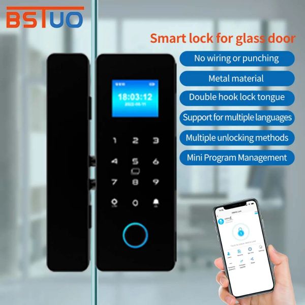 Control HAHA APLICACIÓN DE LAPLACIÓN DE LA APLICACIÓN FIELTA Bluetooth Puerta de vidrio inteligente Biométrico Electronic Digital Door Lock IC 13.56MHz RFID Remoto Desbloqueo