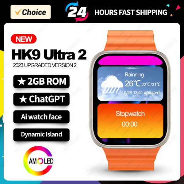 Control HK9 Ultra 2 AMOLED Smart Watch Men chatgpt NFC Compass Smartwatch 2GB Dynamic Island Gesture Control Sport Watch HK8 actualizado