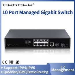 Control Horaco 10 puertos gigabit ethernet conmutador 1000mbps l2 gestión conmutador de red inteligente para enrutador de vigilancia de la cámara