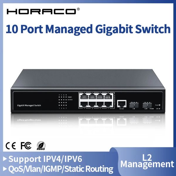 Contrôle Horaco 10 Port Géré Gigabit Ethernet Switch 1000Mbps L2 Swither Smart Network Swither pour le routeur de surveillance de la caméra