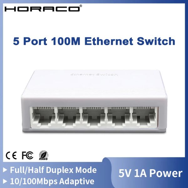 CONTRÔLE HORACO 100MBPS 5 Port Ethernet Switch Smart 100Baset Adaptive Network Fast Switcher Plug et lecture pour la caméra IP AP Téléphone VoIP