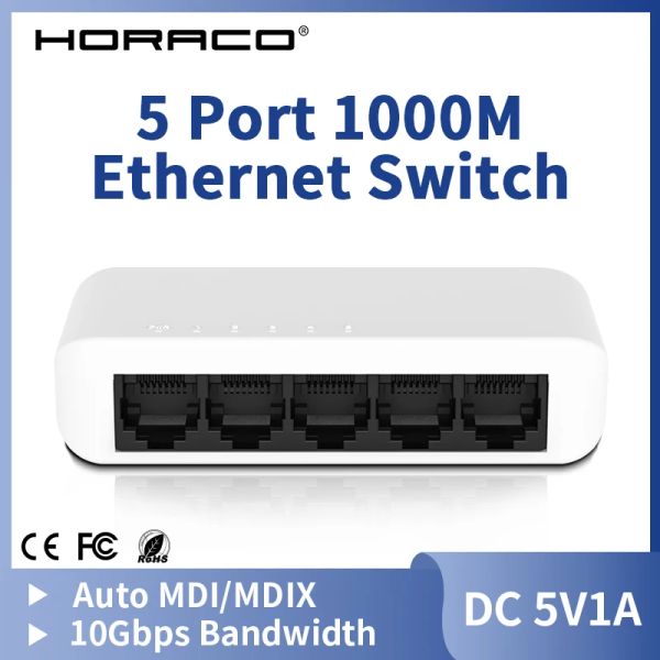 Contrôle Horaco 5 Port Gigabit Ethernet Switch Smart 1000baset Réseau Fast Switcher 1000m Splitter Internet Hub pour la surveillance de la caméra