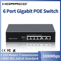 Contrôle Horaco 6 Port Gigabit Poe Switch 1000Mbps Smart Standard Network Switcher Splitter Internet Splitter pour la caméra IP NVR Surveillance