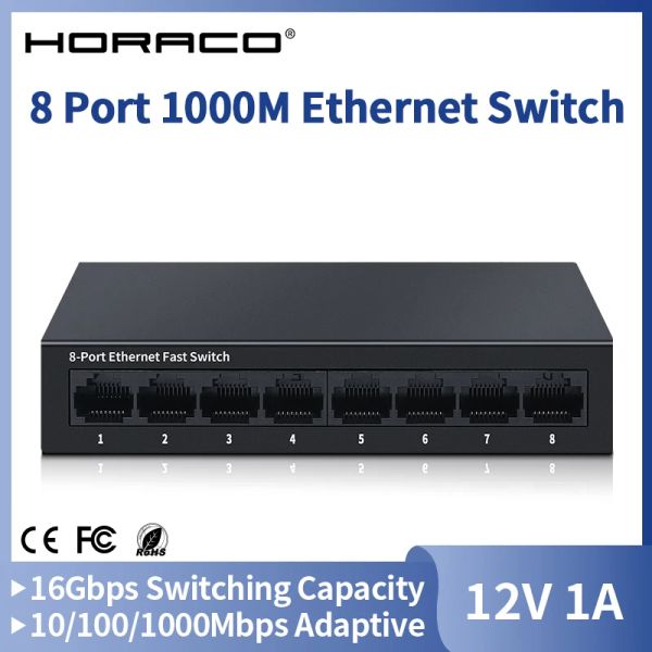 Contrôle Horaco 8 Port Gigabit Ethernet Switch 1000 Mbps Metal Network Fast Smart HomeLab Interrupteur pour la surveillance de la caméra IP Téléphone VoIP