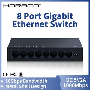 Contrôle Horaco 8 Port Gigabit Smart Ethernet Switch Hub Internet Splitter RJ45 LAN 1000 Mbps Network Swither 5V2A Metal 10 Gbit