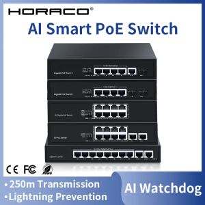 Contrôle Gigabit Horaco Poe 8 port 10/100 Mbps avec IEEE 802.3af / au 4/5/6/10 Commutateur de réseau de port pour la caméra IP, commutateur AI Smart 48V