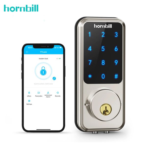 Control Hornbill Electronic Smart Smart Key Doot Puerta Lock Deadbolt Bluetooth Locks Digital Bloqueos Contraseña Ttlock Desbloqueo para apartamento en casa
