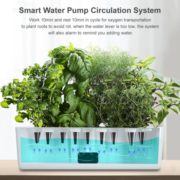 Contrôle Hydroponics Système de culture Kit de jardin d'herbe intérieure Hauteur automatique Hauteur de croissance Ajustement LED GRUM POMME D'EAU SMART pour la maison