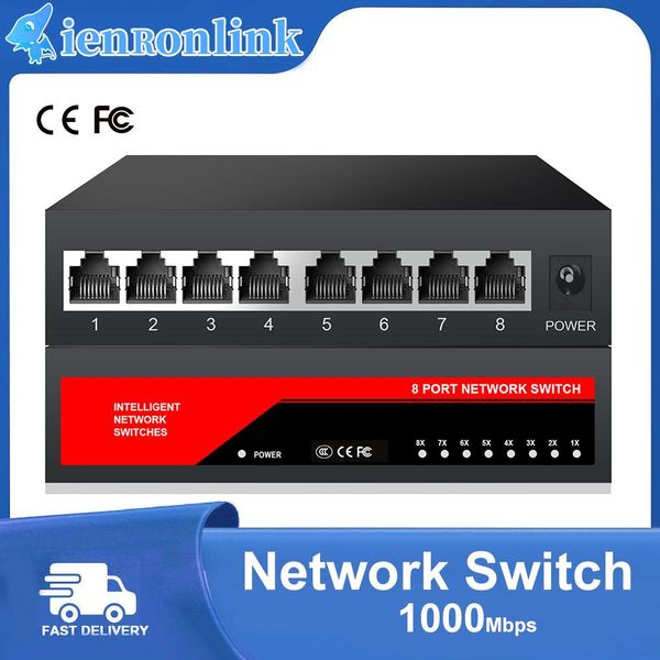 CONTRÔLE IENRON 1000 Mbps commutateur 8 ports Gigabit Network LAN RJ45 Hub Smart Ethernet Switcher IEEE802.3AT / AF 5V pour la caméra IP / Router WiFi