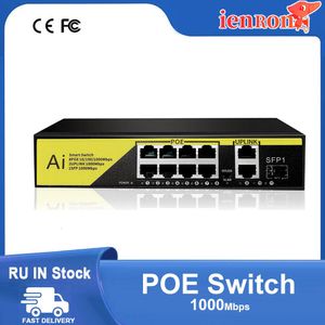 Control Ienron 11Port Poe Full Gigabit Switch 52V 8 Poort POE+2 UPLINKS+1 SFP 1000MBPS AI SMART Ethernet -schakelaar voor IP -camera/wifi -route
