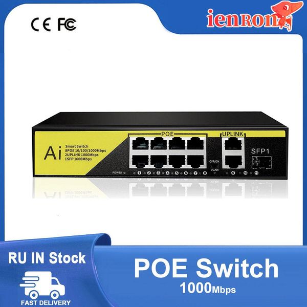 Contrôle Ienron 11port Poe Switch Gigabit Full 52V 8 Port PoE + 2 liaisons montantes + 1 SFP 1000MBP