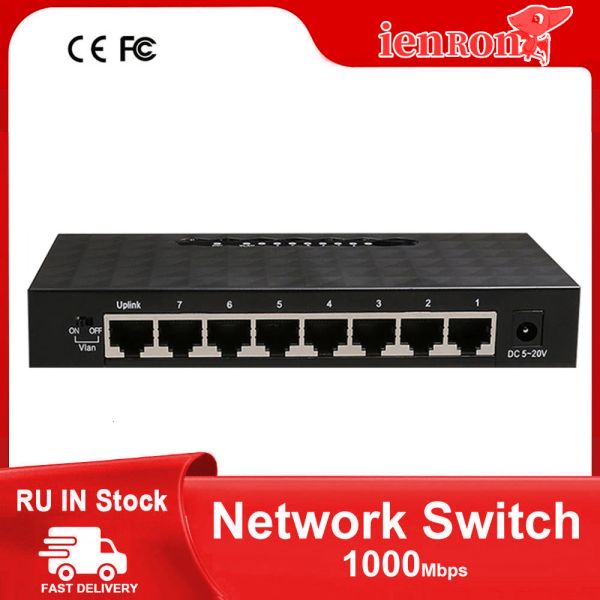 Contrôle Ienron Gigabit Switch Ethernet 8 ports 1000 Mbps Réseau LAN HUB Switcher intelligent pour la caméra IP / Router WiFi
