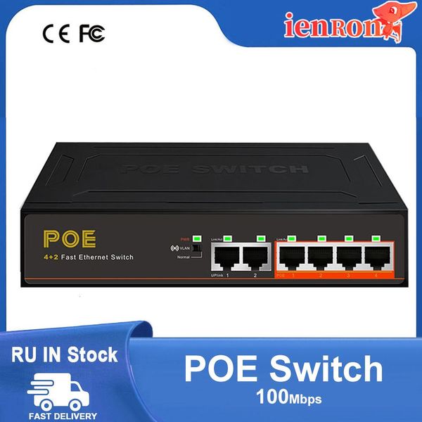 Contrôle Ienron Poe Switch 100 Mbps Ethernet Smart Switch 4 Port POE +2 VLAN RJ45 UpLink avec Power 52V pour la caméra IP / Router WiFi