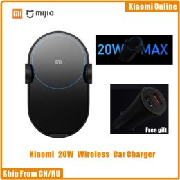 Controle IN VOORRAAD Originele Xiaomi Draadloze Autolader 20W Max Elektrische Auto Pinch 2.5D Glas Qi Smart Quick Charge snelle Oplader voor Mi