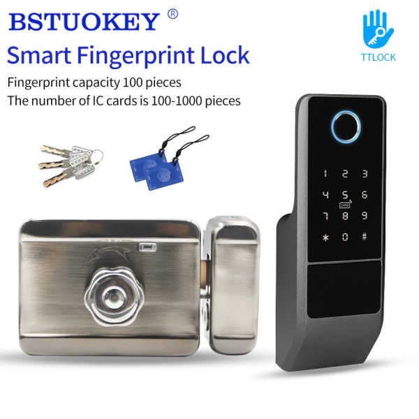 Control IP 65 Bluetooth Ttlock Ttlock Ttlock Polle de huella de la puerta Aplicación Abrir bloqueo eléctrico inteligente para la conexión wifi del hogar por puerta de enlace + llave