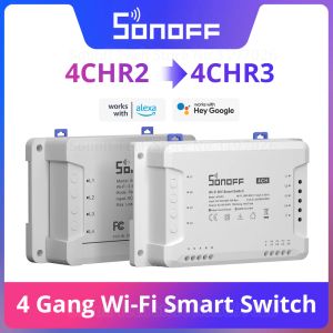 CONTRÔLE ITEAD SONOFF 4CH R2 Smart WiFi Switch 4 Gang Smart Home Remote Control Contrut Fonction fonctionne avec Alexa Google Home Ewelink App