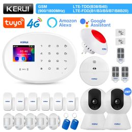 Contrôle Kerui Smart Home W204 Système d'alarme 4G Kit d'alarme de garage WiFi GSM avec capteur de mouvement RFID Tag Dectector Dectector Indoor Camera