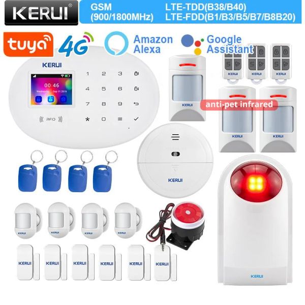 CONTRÔLE KERUI W204 4G WiFi GSM Alarme Antipet Mouvement de mouvement Détecteur Système d'alarme pour la vie intelligente Smart Door Sensor Sirren RFID Tag