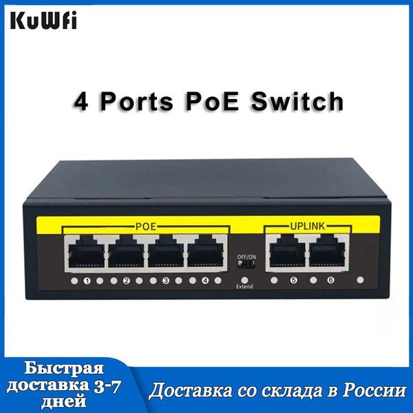 Contrôle KUWFI 48V POE Switch 100Mbps Interrupteur Ethernet avec 4port PoE pour la caméra IP / Router SMART AP / WiFi sans fil 10/100 / 100m
