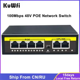 Control Kuwfi Poe Switch 48V 100 Mbps Wifi Smart IP -schakelaar 4/8 PORTS POE Standard RJ45 Injector Switcher voor IP -camera/draadloze AP/CCTV