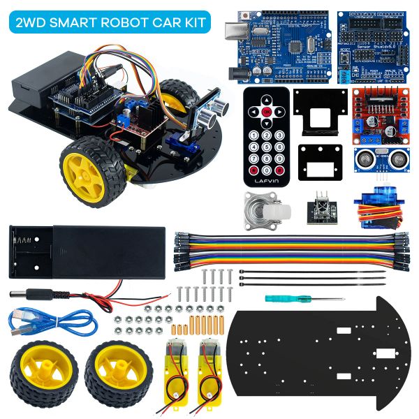Control Lafvin Smart Robot Car para Arduino 2wd Chassis Robot Car Kit con módulo ultrasónico, placa de conductor L298N, control remoto, IR Control
