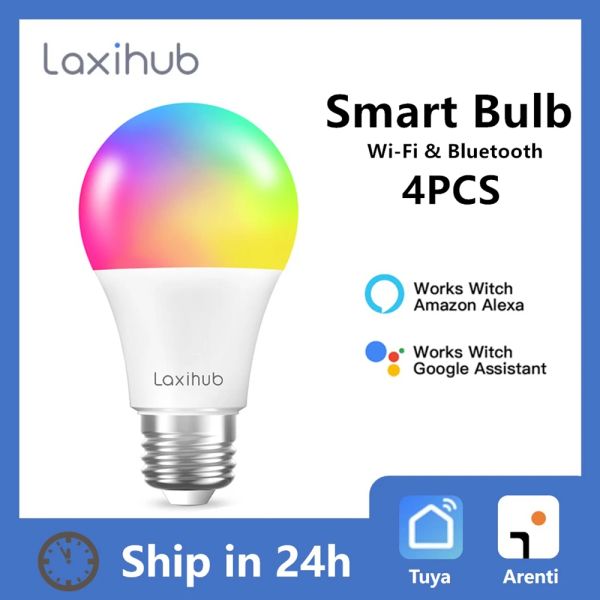 CONTRÔLE LAXIHUB SMART LUMBRE TUYA WIFI BULBE RVB Couleur de couleur LED LED E14 C37 110V 220V App compatible Alexa Google Home 4PCS