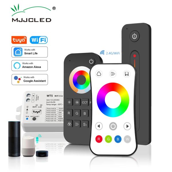 Contrôle LED RGBCCT Contrôleur 12V 24V DC 5 dans 1 Dimmer RGB CCT RGBW RGBWW Strip Tuya Smart WiFi Voice nuageux 2,4g RF Remote Control WT5