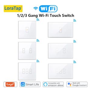 Contrôle Loratap Tuya Smart Life 1,2,3 Gang EU / US Light Touch Pannel Switch Application Temote Control Timing Voice Operate via Google Home Alexa