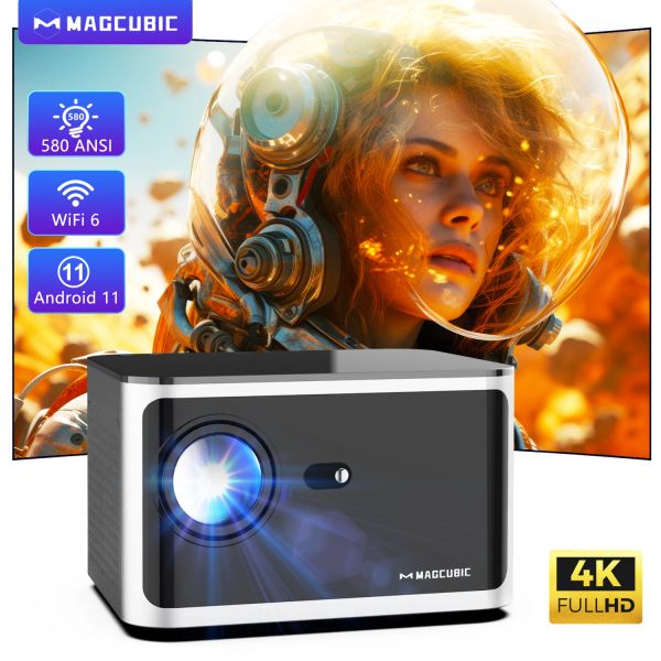 Contrôle Magcubic Android 11 Projecteur intelligent 4K 580ansi 1920 * 1080p Full HD WiFi6 BT5.0 Allwinner H713 VoIn Control Home Cinema Theatre