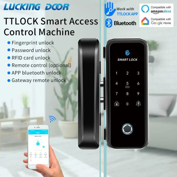 Contrôle Fabricant Sales directes TTLOCK App Smart Office Intelligent Intelligent digital Finger Bluetooth WiFi Digital Glass Door Lock pas de forage