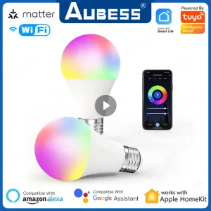 Contrôle Matter A19 WiFi Smart LED ampoules E27 Tuya Smart Life RGB + C + W Bulbe LED 9W Timer des paramètres pour homkit Google Home Alexa