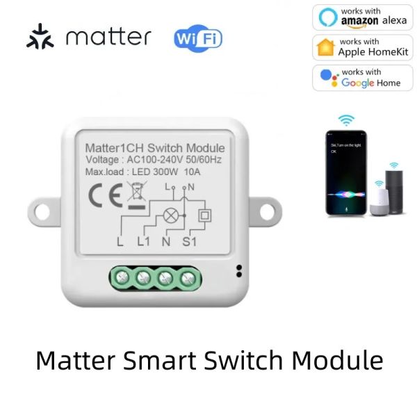 Control Matter Module de commutation intelligent Protocole sans fil WIFI Disjoncteur de relais à distance Domotique Module de bricolage fonctionne avec Siri Alexa Google