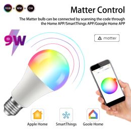 Control Matter Wifi 9W LED LIMB BOLB E27 RGBCW Smart Dimmable Lamp 9W LED Control de voz HomeKit Siri Google Home Smartthing Alexa