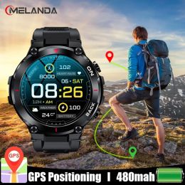 Controle Melanda Outdoor Military GPS Smart Watch Men 360*360 HD -scherm Hartslag Hartslag IP68 Waterdichte Sports smartwatch voor Android iOS K37