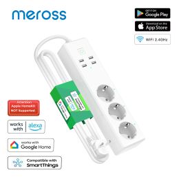 Controle Meross Smart Power Strip WiFi Surge Protector EU -uitgangen uitbreiding met USB -poorten ondersteunen SmartThings Alexa Google Assistant