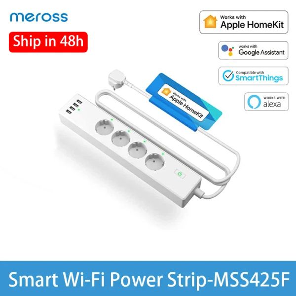 Contrôle Meross Smart WiFi Power Strip Protector MSS425F 4AC + 4USB Port Work avec Homekit Google Assistant Alexa SmartThings EU / US