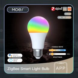 Controle Moes 19pcs 9W AC90240V TUYA ZIGBEE SMART LED LEG LICHT BOLB RGB E27 DIMBABLE App Remote Control Alexa Google Home Voice Control