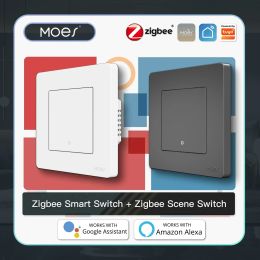 Contrôle MOES interrupteur d'éclairage intelligent Tuya ZigBee Star Ring Series pas de fil neutre aucun condensateur nécessaire Smart Life fonctionne avec Alexa Google Home