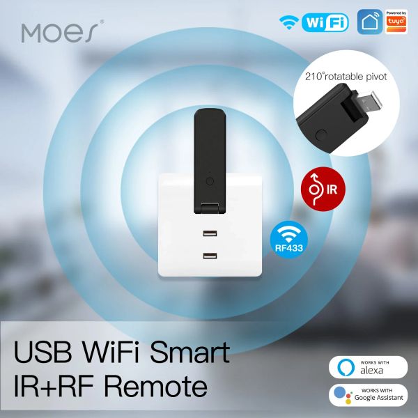 Contrôle Moes Tuya infrarouge WiFi Remote contrôleur Wireless USB IR + RF Rotate pour TV Fan Switch Smart Home-Automation Support Alexa